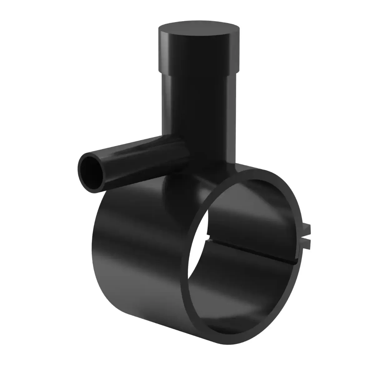 Picture of Tapping Saddle with screw cap:63/25 SDR11 PN16 gastight-bottom part screwable injection moulded Electro-fusion PE 100-RC black