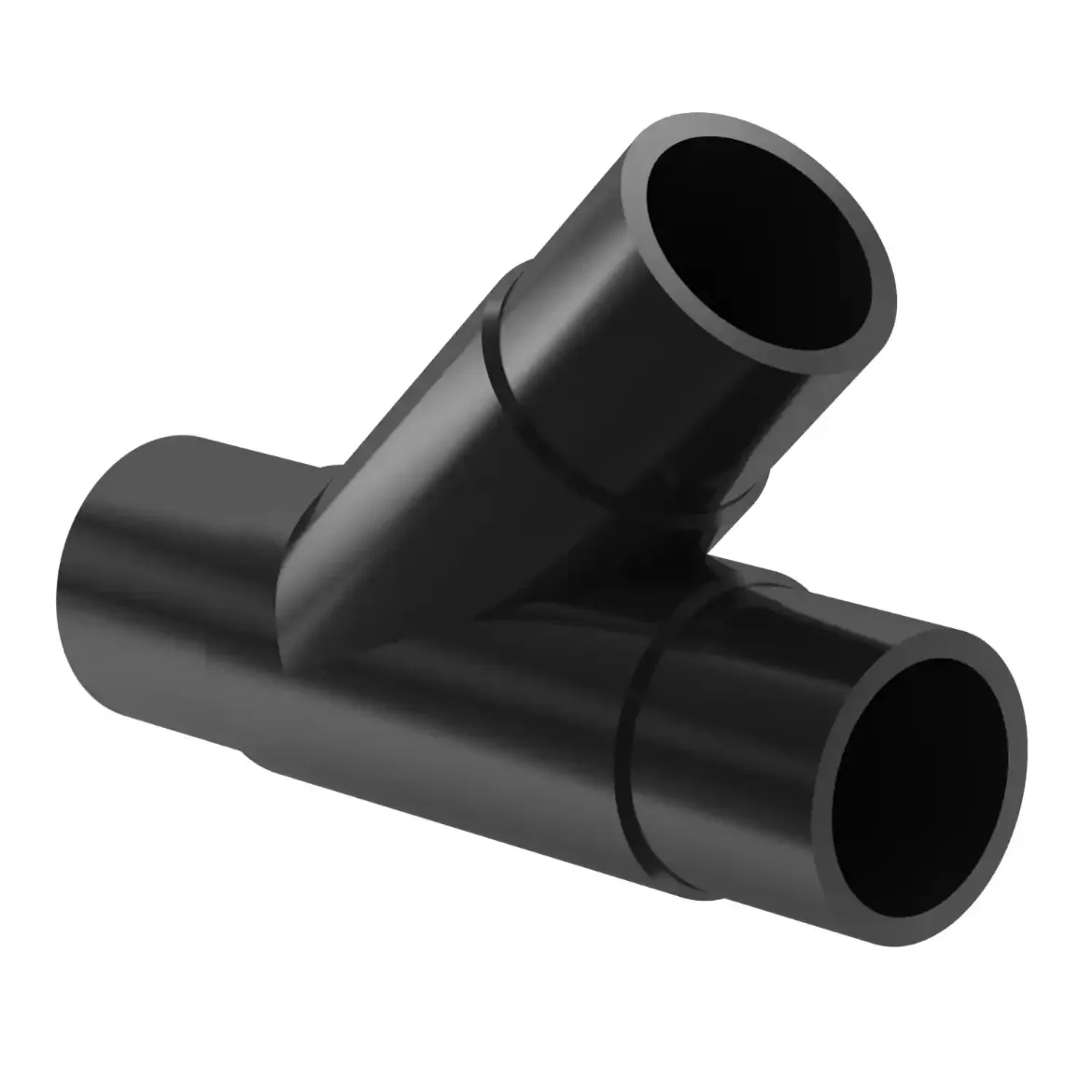 Picture of Tee 45deg:110X6.6 SDR17 ISO S-8 long spigot injection moulded Butt+E-socket-welding W/P PE 100-RC black