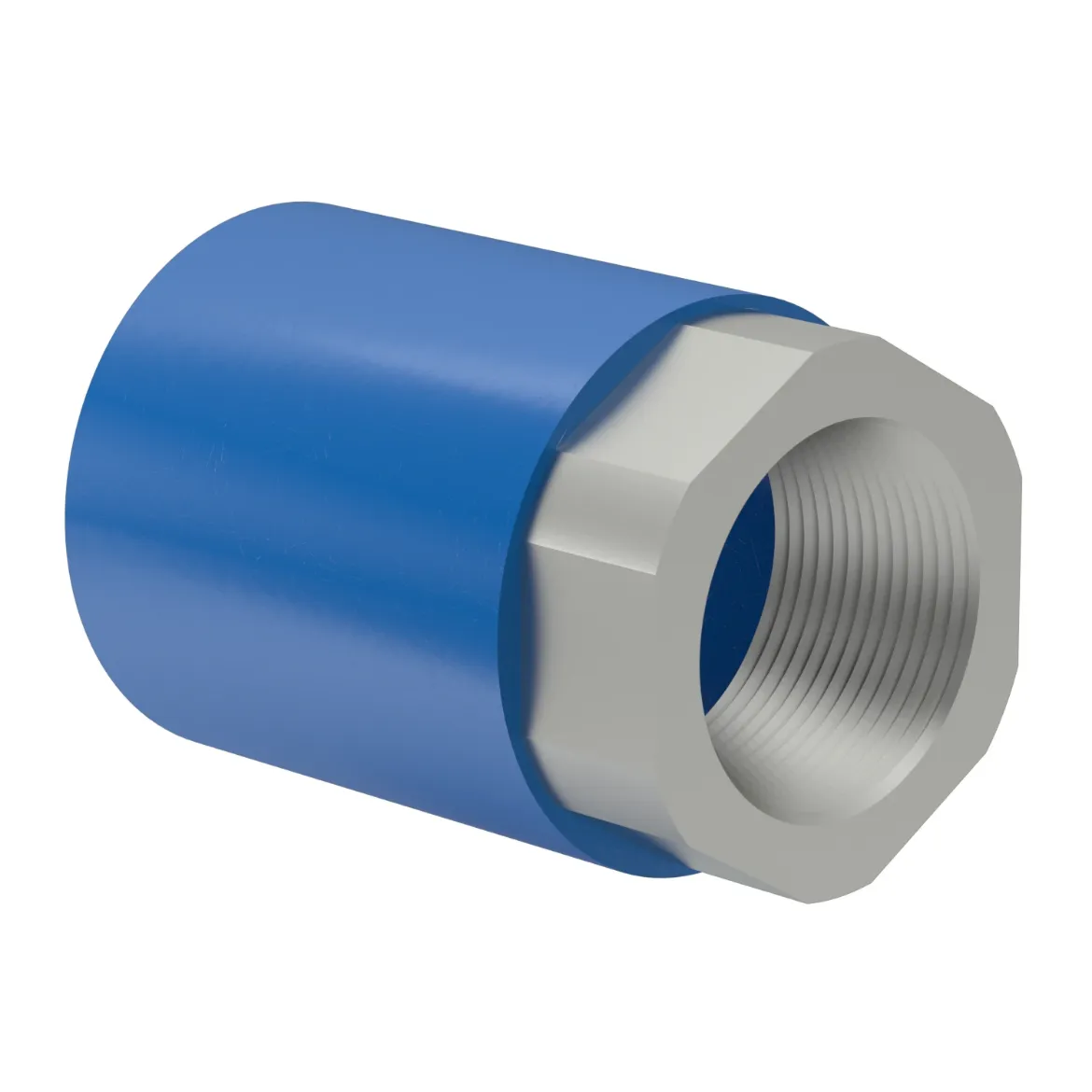 Picture of Adaptor:32X1in MOP 16bar R metal female thread+hexag. injection moulded Socket-welding PE 100 blue